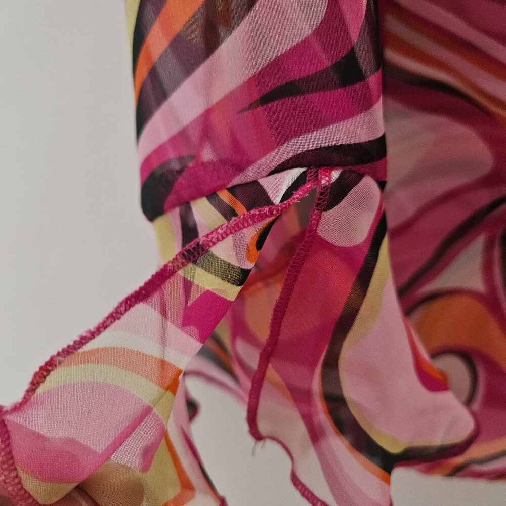 Vintage Nicola Pink Orange Psychedelic Swirl Sheer Blouse Top Size Small - Picture 7 of 9